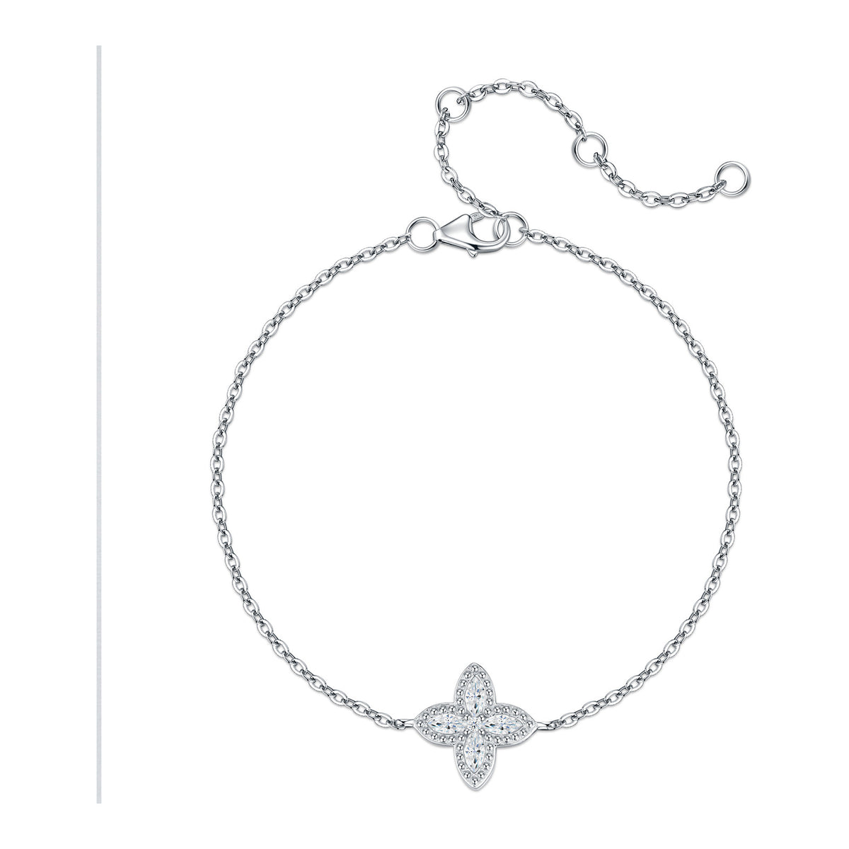 Bocciolo Moissanite Flower Chain Bracelet in Sterling Silver