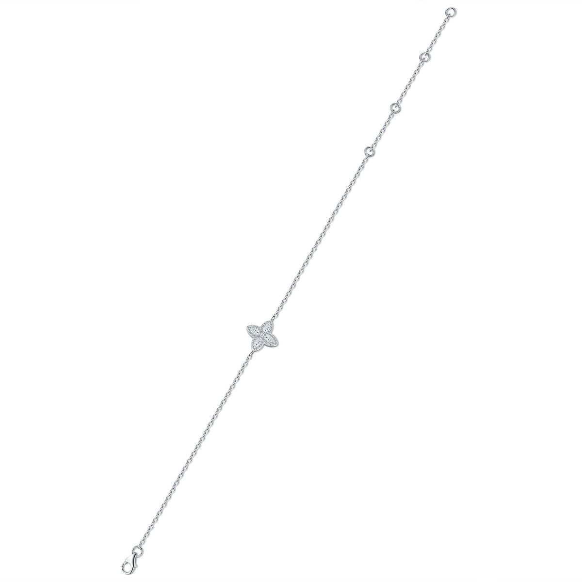 Bocciolo Moissanite Flower Chain Bracelet in Sterling Silver, product photo on white background