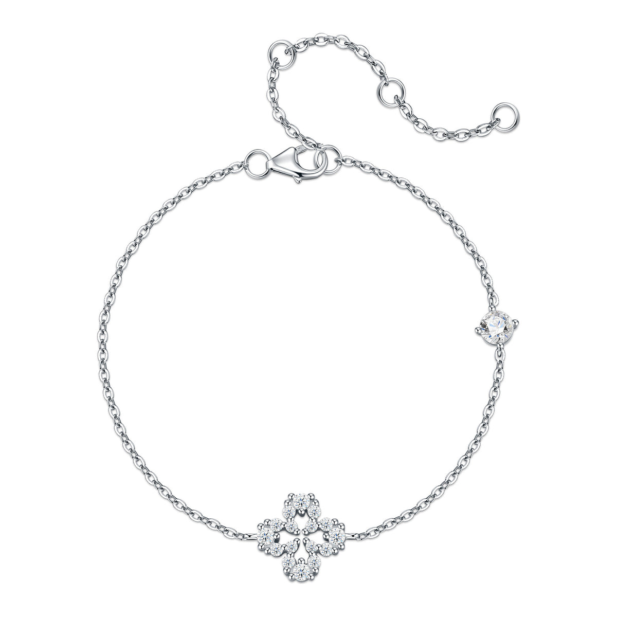 Augurio Moissanite Clover Chain Bracelet in Sterling Silver