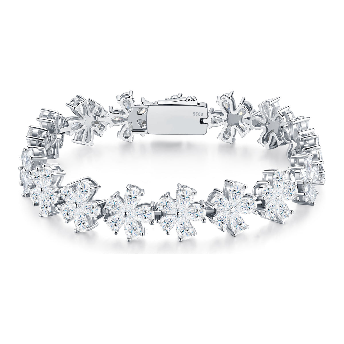Azalea Pear-Cut Moissanite Flower Tennis Bracelet in Sterling Silver