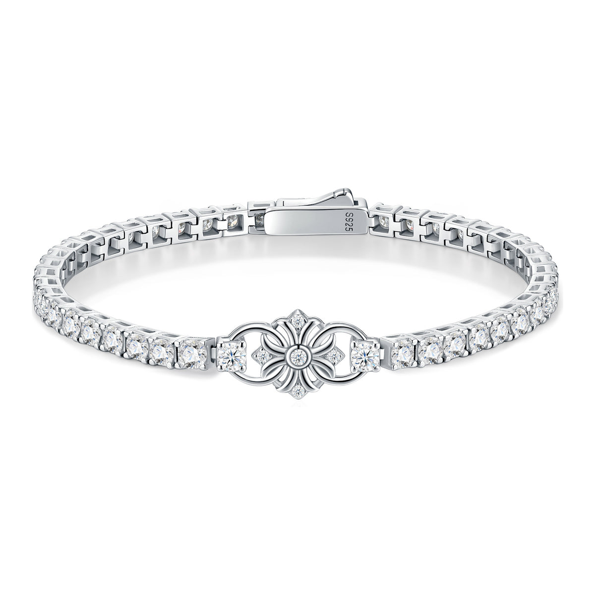 Blasone Moissanite Cross Tennis Bracelet in Sterling Silver