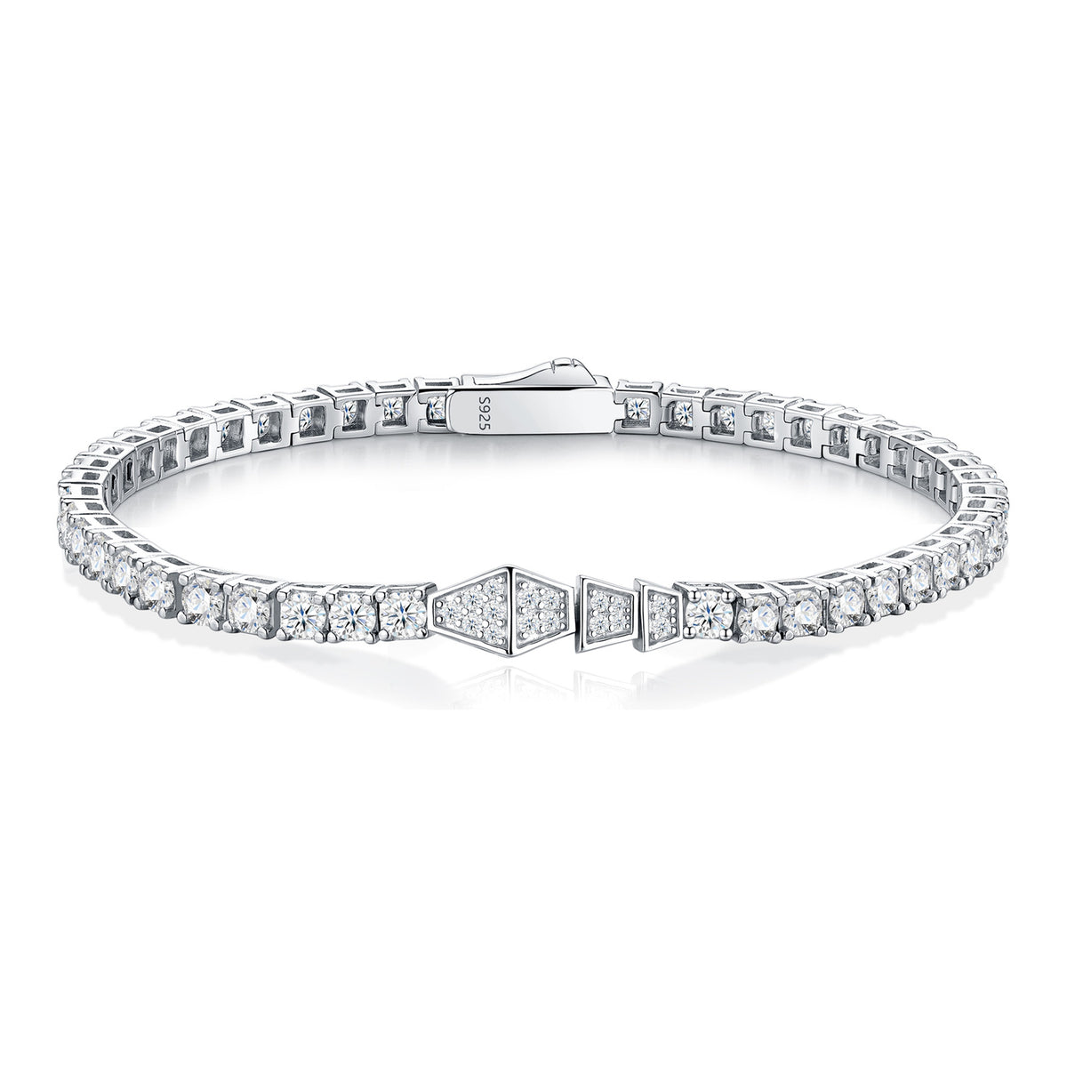 Cuspide Moissanite Geometric Tennis Bracelet in Sterling Silver