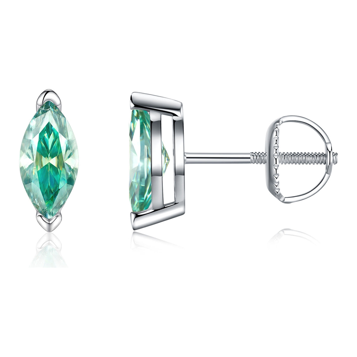 Baia Marquise-Cut Teal Moissanite Stud Earrings in Sterling Silver
