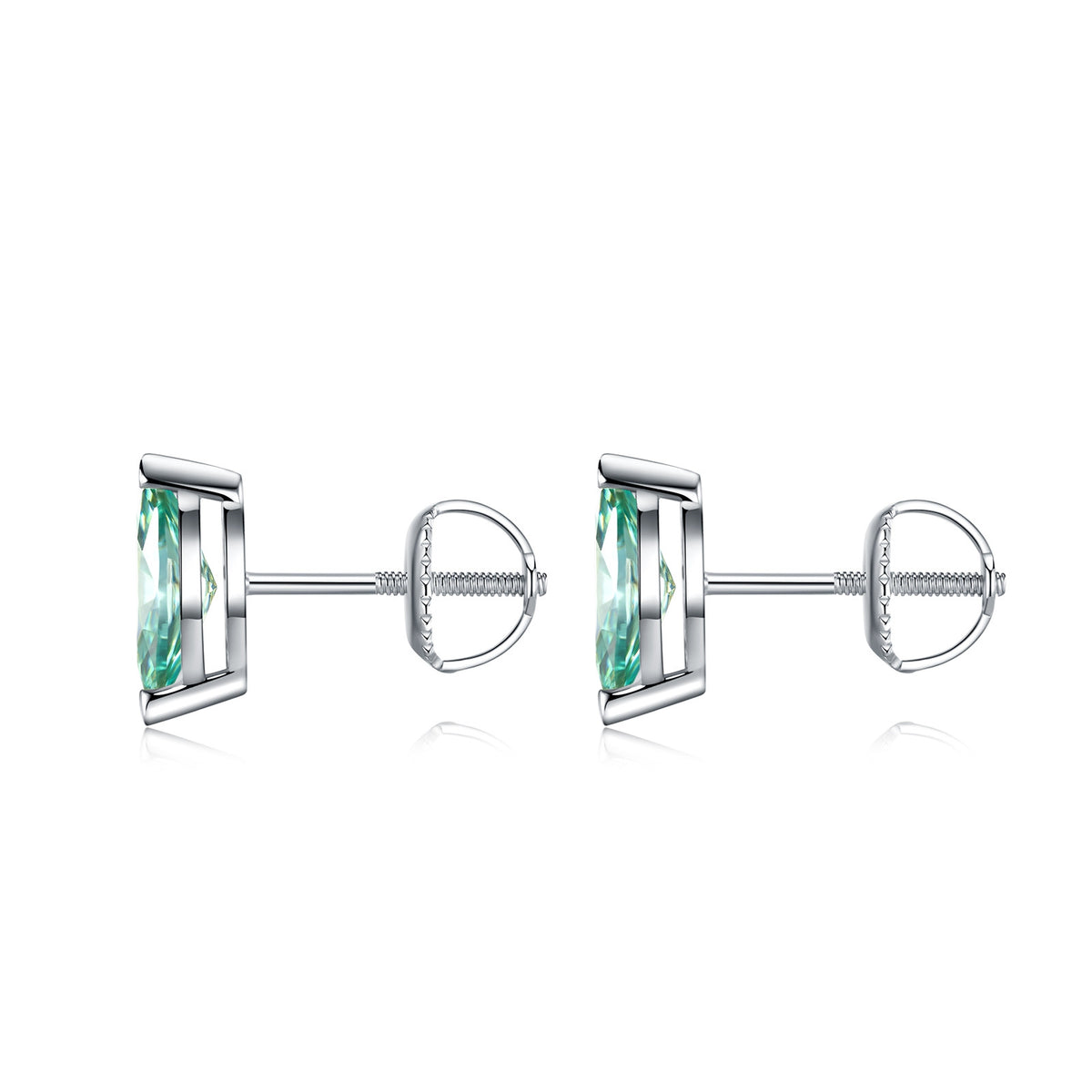 Baia Marquise-Cut Teal Moissanite Stud Earrings in Sterling Silver, product photo on white background
