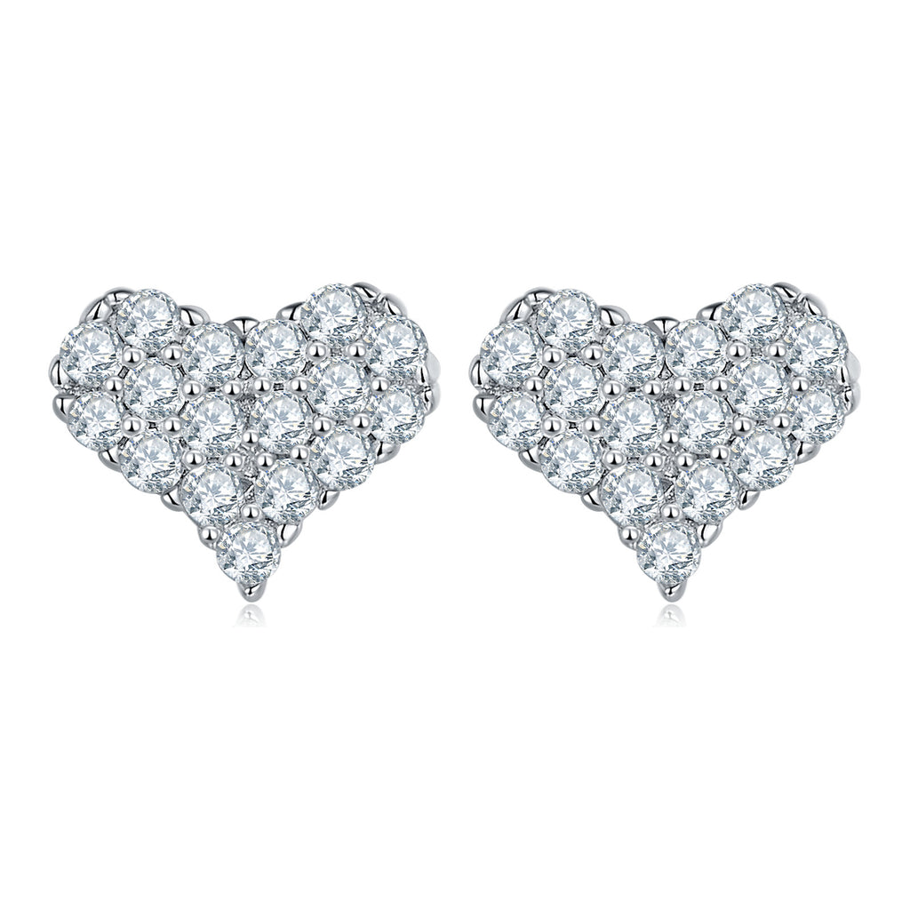 Bacetto Moissanite Heart Cluster Stud Earrings in Sterling Silver