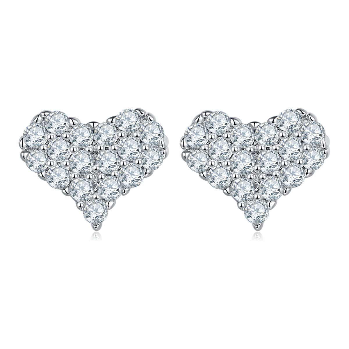 Bacetto Moissanite Heart Cluster Stud Earrings in Sterling Silver