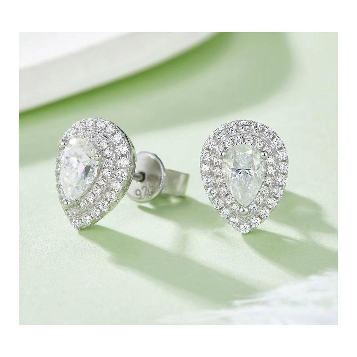 Alborada Pear-Cut Moissanite Halo Stud Earrings in Sterling Silver