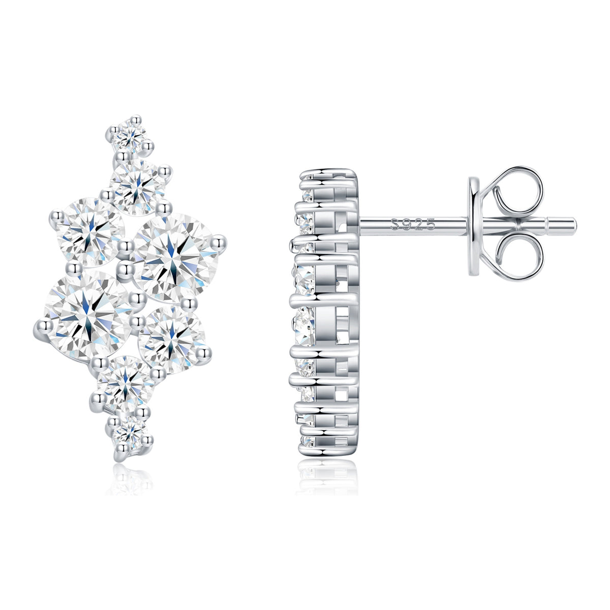 Arcipelago Moissanite Cluster Stud Earrings in Sterling Silver