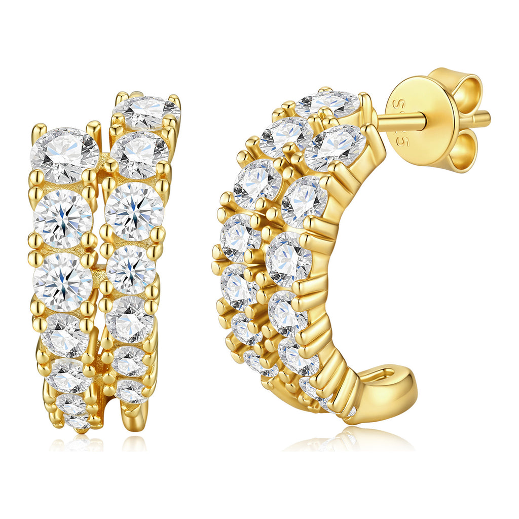 Arcobaleno Moissanite Half-Hoop Earrings in Gold-Tone Sterling Silver