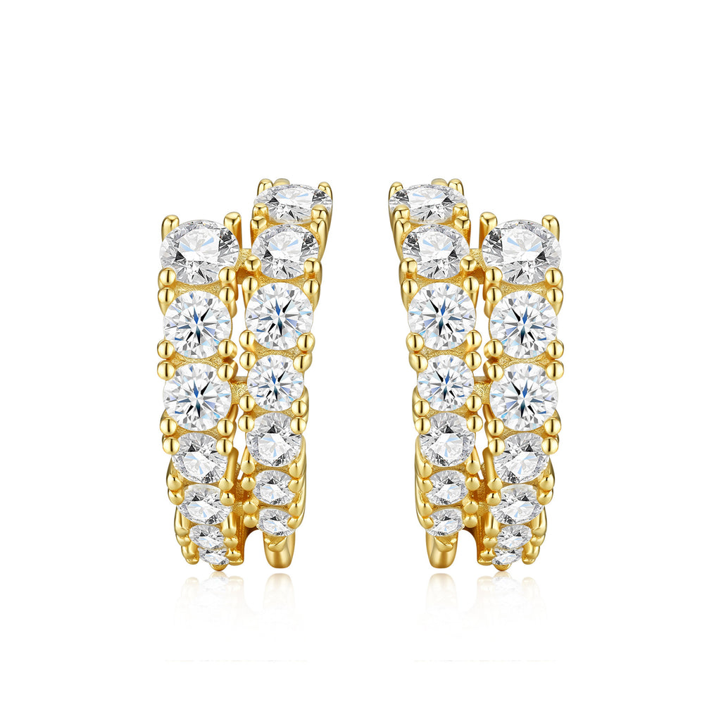 Arcobaleno Moissanite Half-Hoop Earrings in Gold-Tone Sterling Silver, product photo on white background