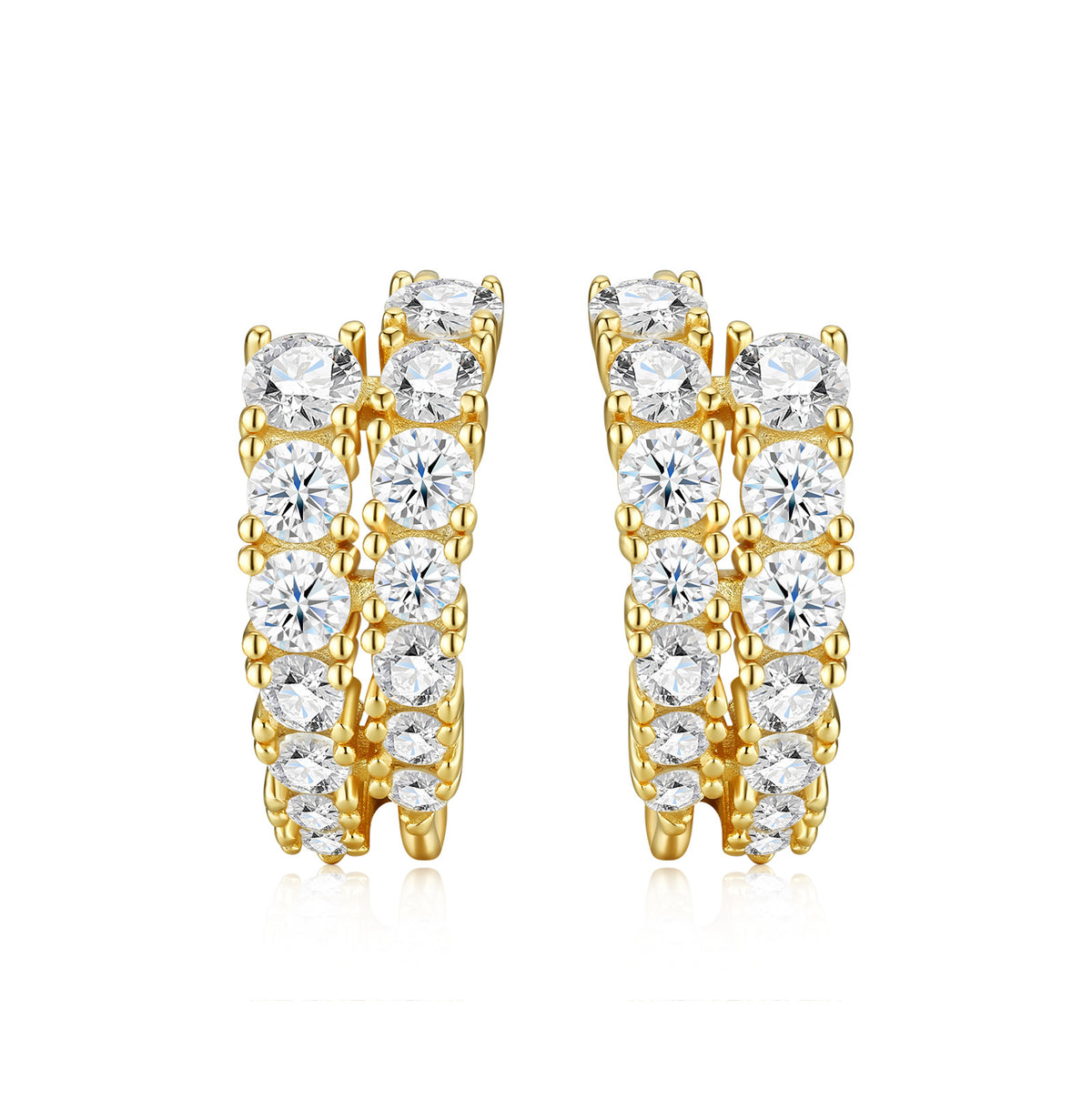 Arcobaleno Moissanite Half-Hoop Earrings in Gold-Tone Sterling Silver, product photo on white background