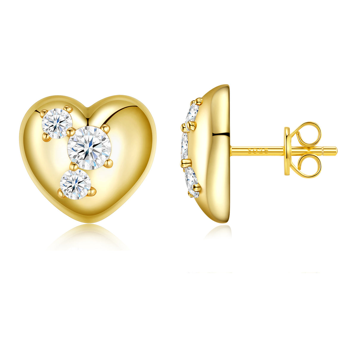 Amabile Moissanite Heart Stud Earrings in Gold-Tone Sterling Silver
