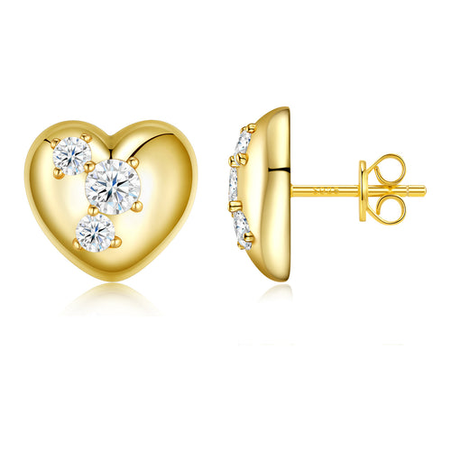 Amabile Moissanite Heart Stud Earrings in Gold-Tone Sterling Silver