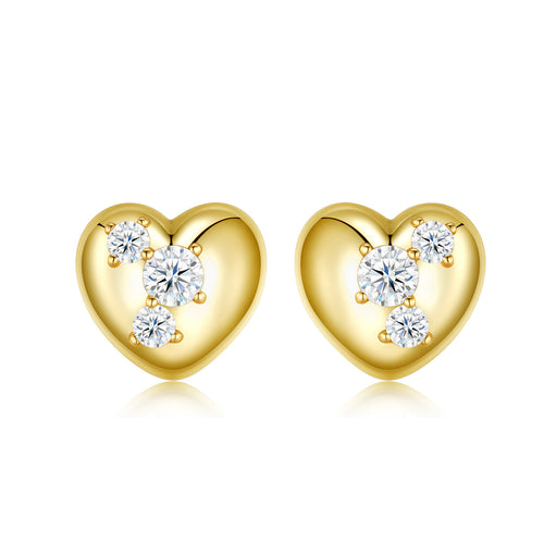 Amabile Moissanite Heart Stud Earrings in Gold-Tone Sterling Silver, product photo on white background