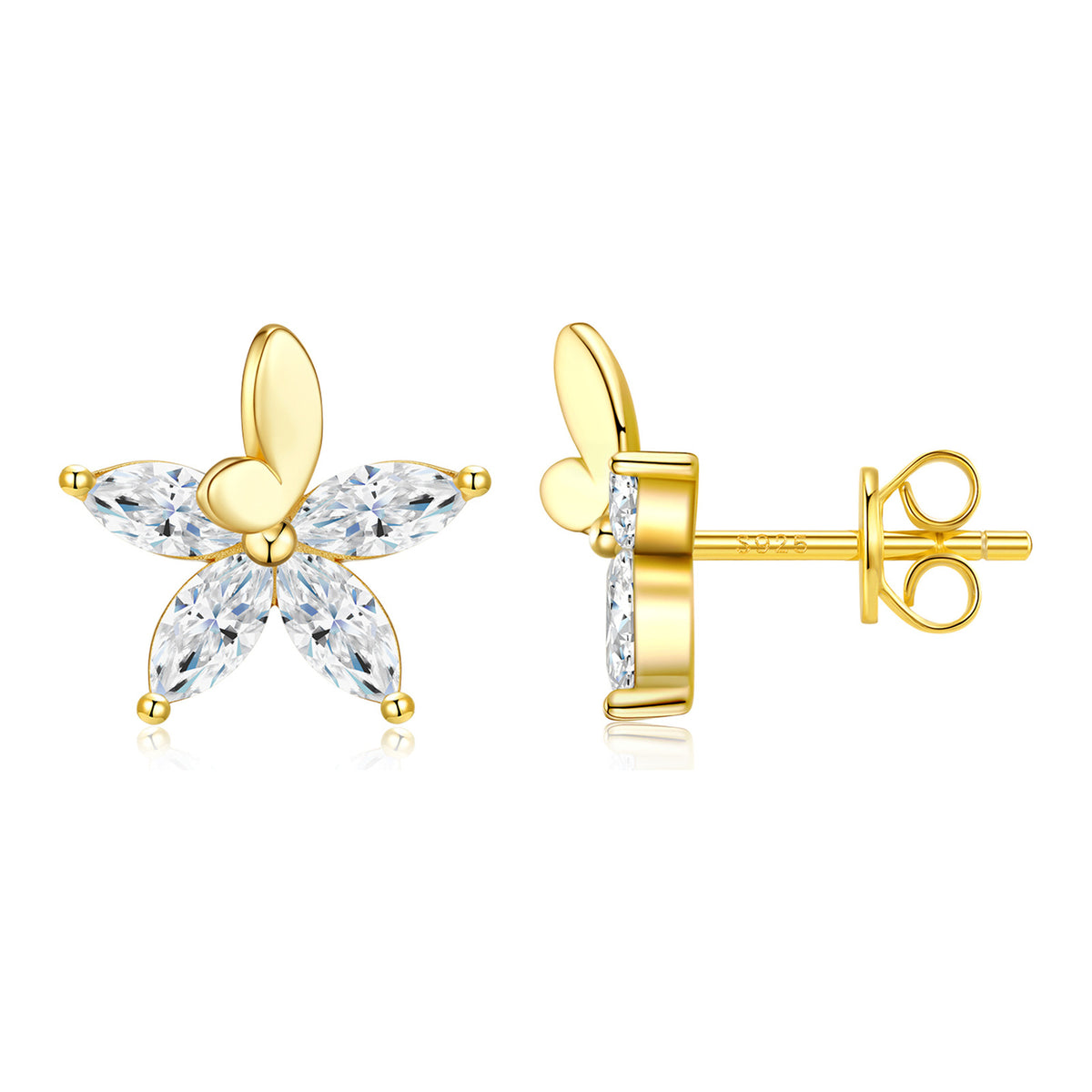 Crisalide Moissanite Flower Stud Earrings in Gold-Tone Sterling Silver