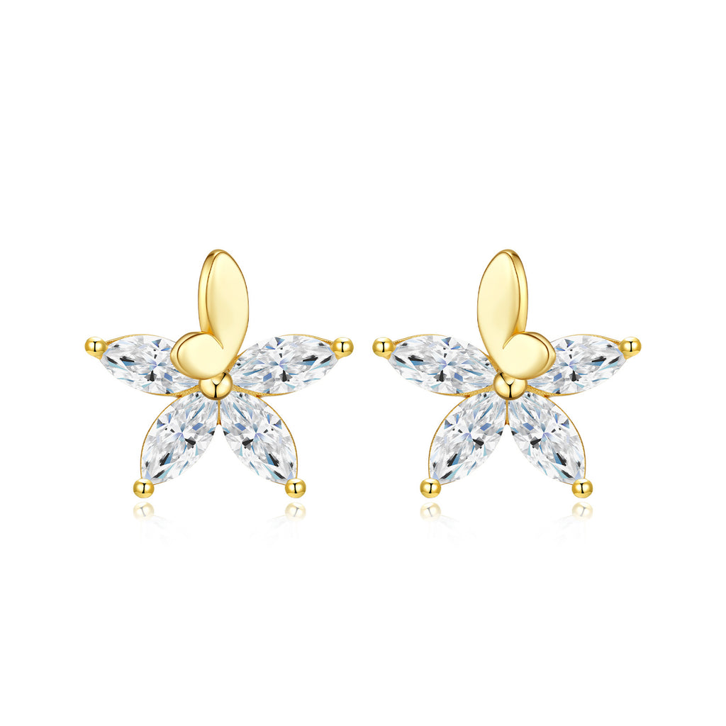 Crisalide Moissanite Flower Stud Earrings in Gold-Tone Sterling Silver, product photo on white background