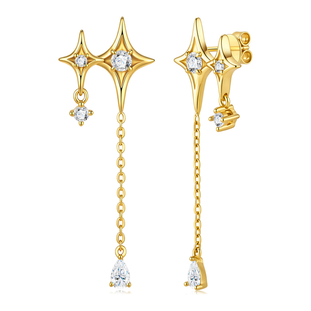 Albireo Moissanite Star Drop Earrings in Gold-Tone Sterling Silver