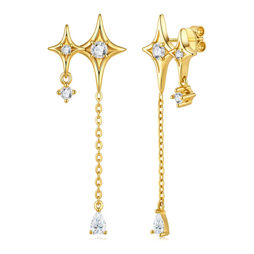 Albireo Moissanite Star Drop Earrings in Gold-Tone Sterling Silver
