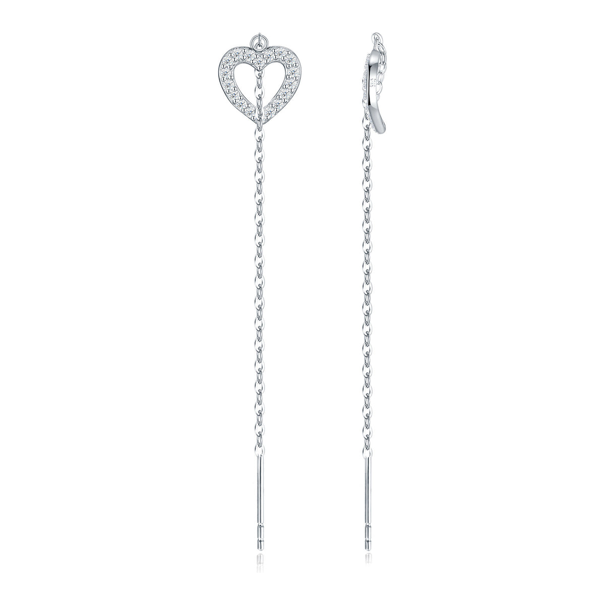 Cupido Moissanite Heart Threader Earrings in Sterling Silver