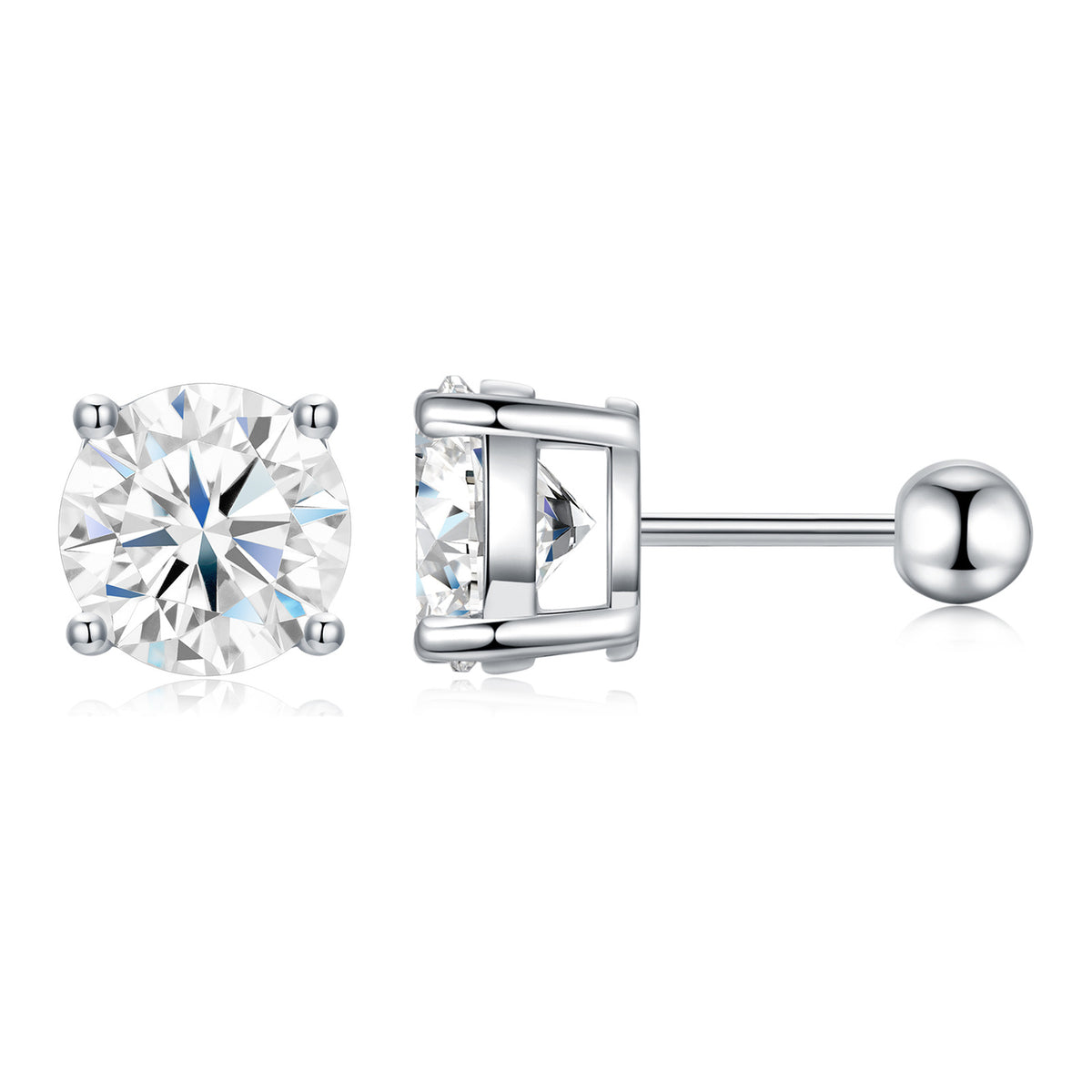 Acino Four-Prong Moissanite Ball-Back Stud Earrings in Sterling Silver