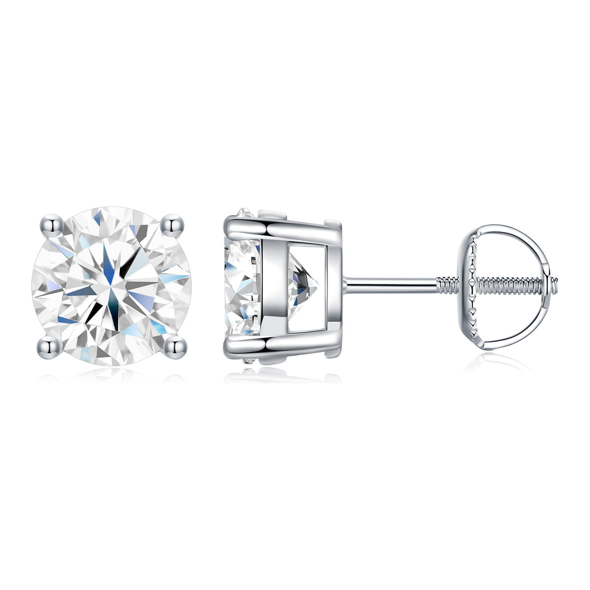 Cima Four-Prong Moissanite Screw-Back Stud Earrings in Sterling Silver