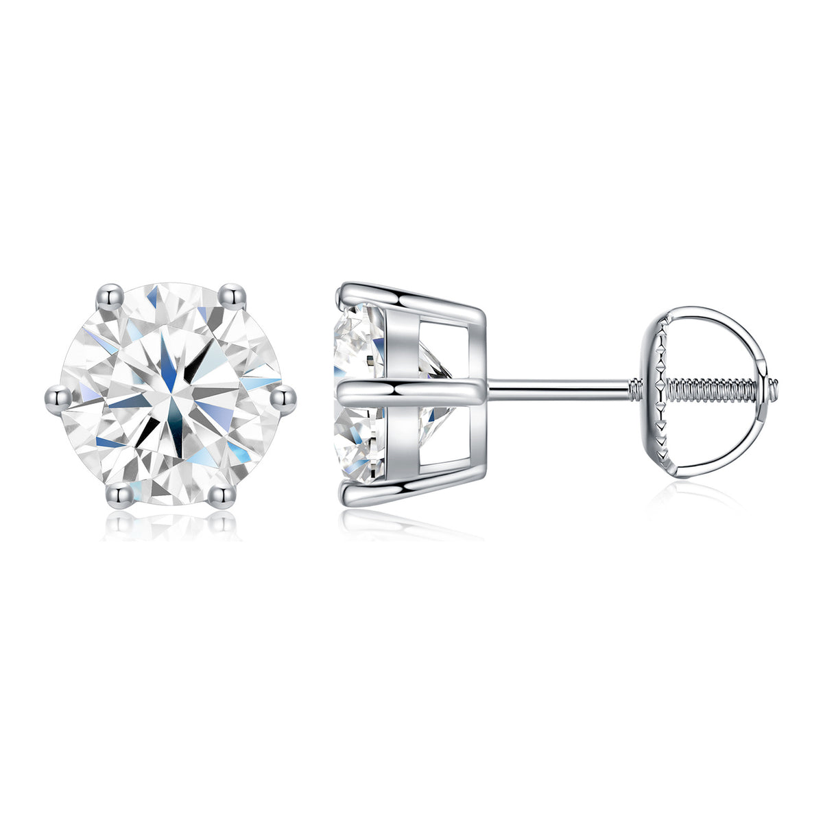 Cedro Six-Prong Moissanite Screw-Back Stud Earrings in Sterling Silver