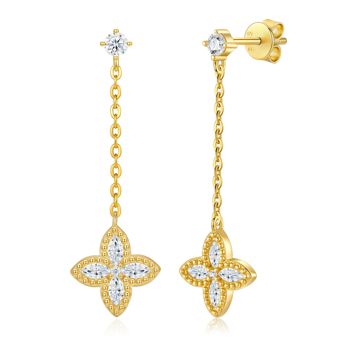 Campanula Moissanite Flower Drop Earrings in Gold-Tone Sterling Silver