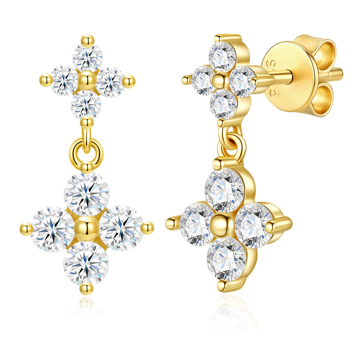 Dittico Moissanite Cluster Drop Earrings in Gold-Tone Sterling Silver
