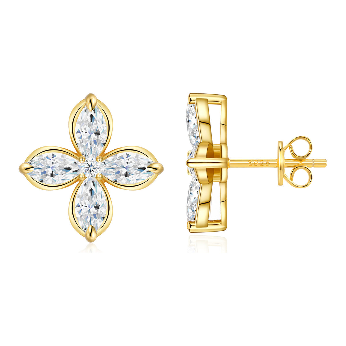 Dafne Moissanite Flower Stud Earrings in Gold-Tone Sterling Silver