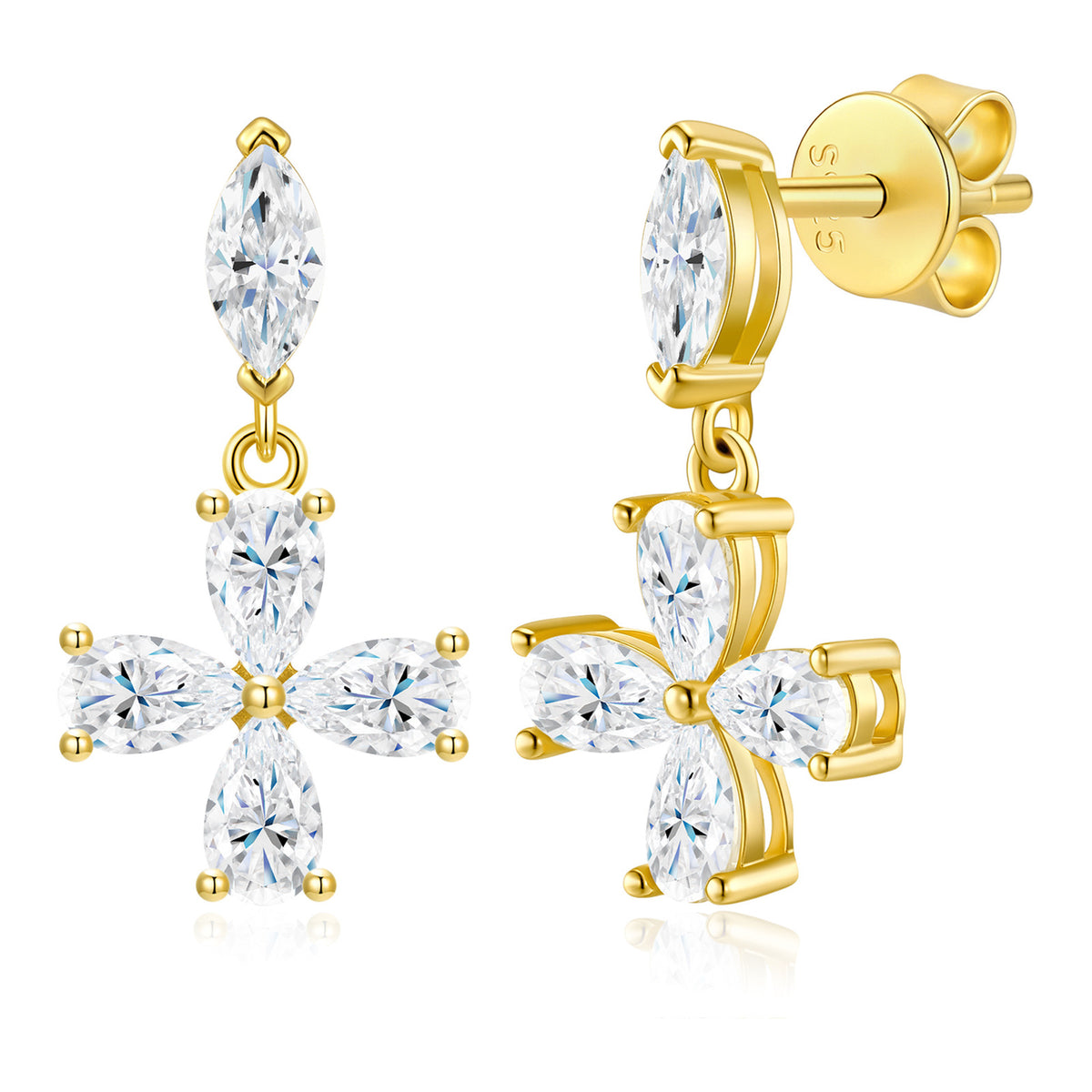 Fiorente Moissanite Flower Drop Earrings in Gold-Tone Sterling Silver