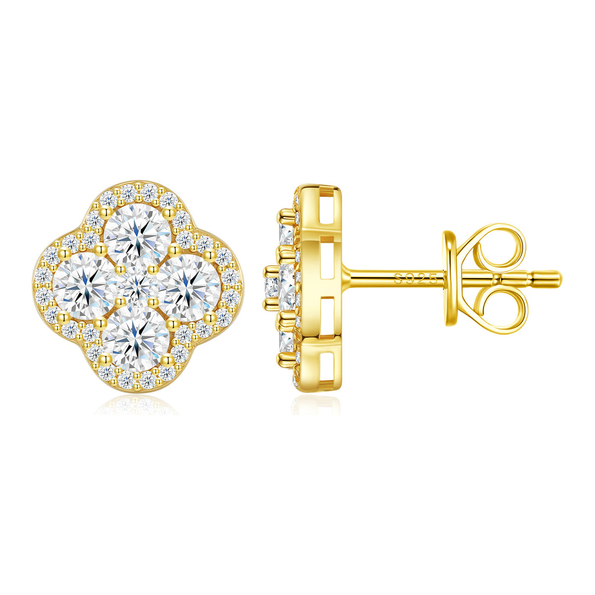 Festosa Moissanite Clover Stud Earrings in Gold-Tone Sterling Silver