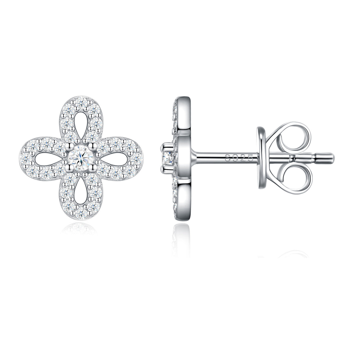 Fogliolina Moissanite Clover Stud Earrings in Sterling Silver