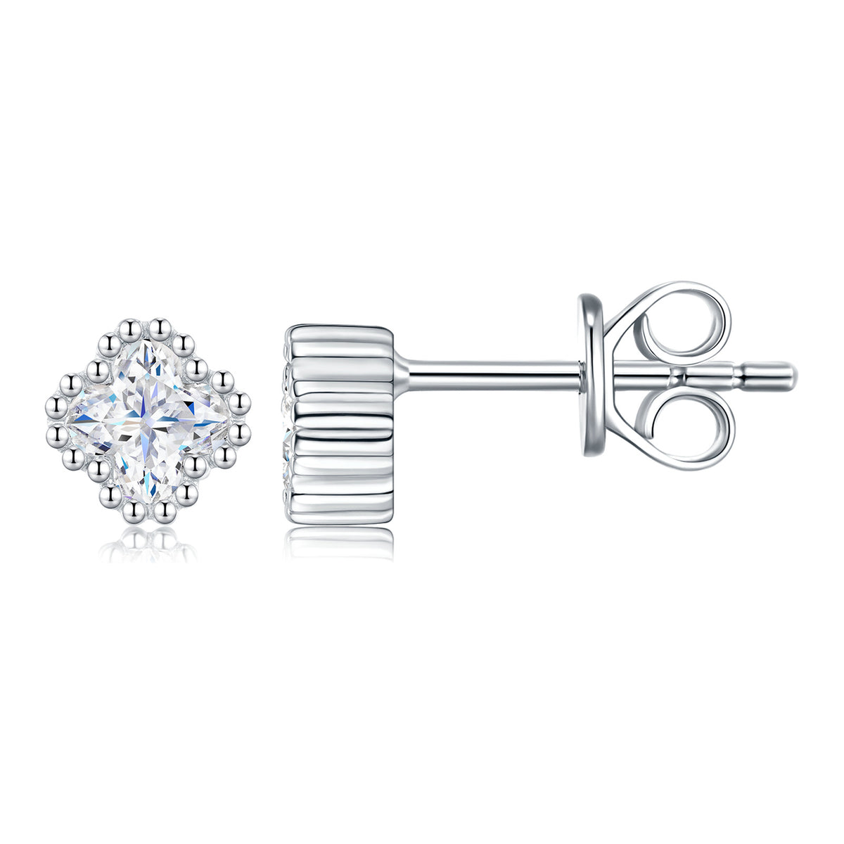 Dentelle Moissanite Clover Stud Earrings in Sterling Silver