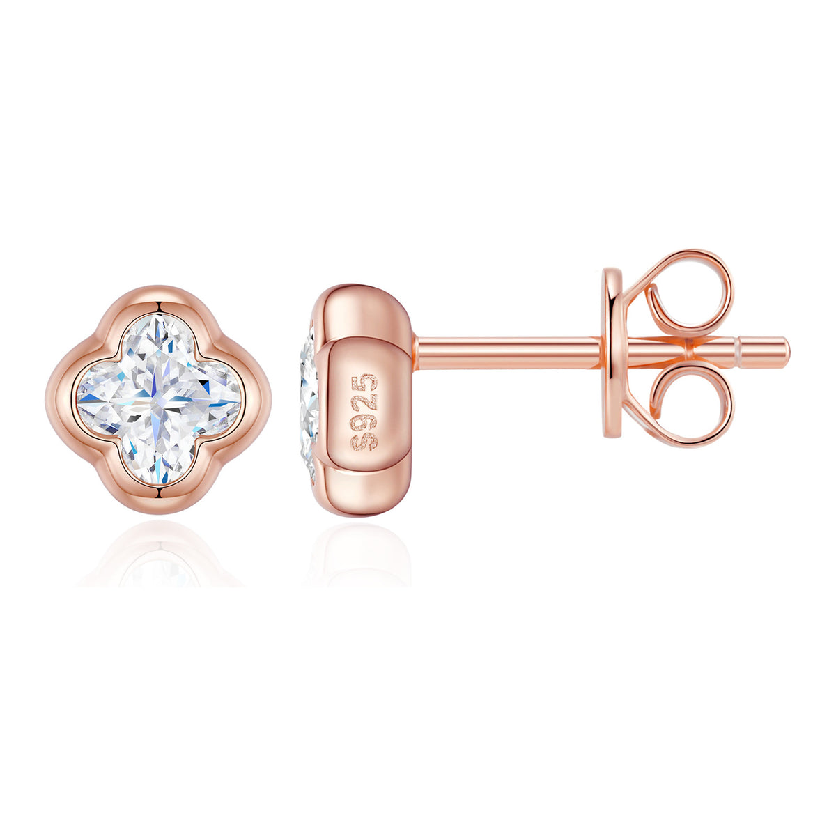 Fata Moissanite Clover Stud Earrings in Rose Gold-Tone Sterling Silver