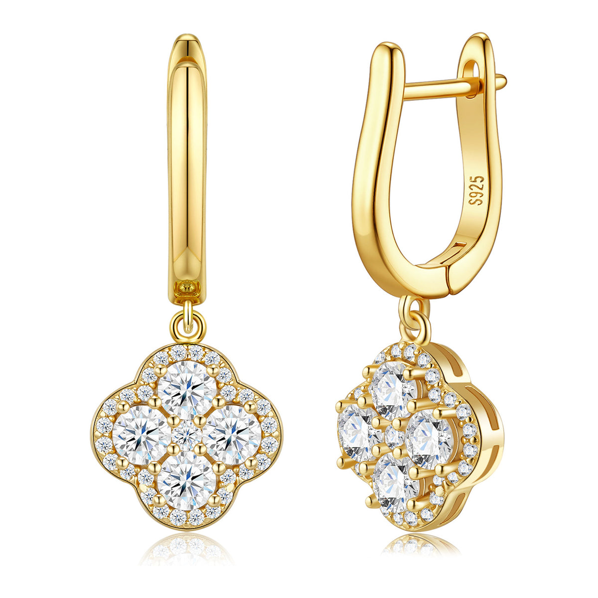 Favorita Moissanite Clover Drop Earrings in Gold-Tone Sterling Silver