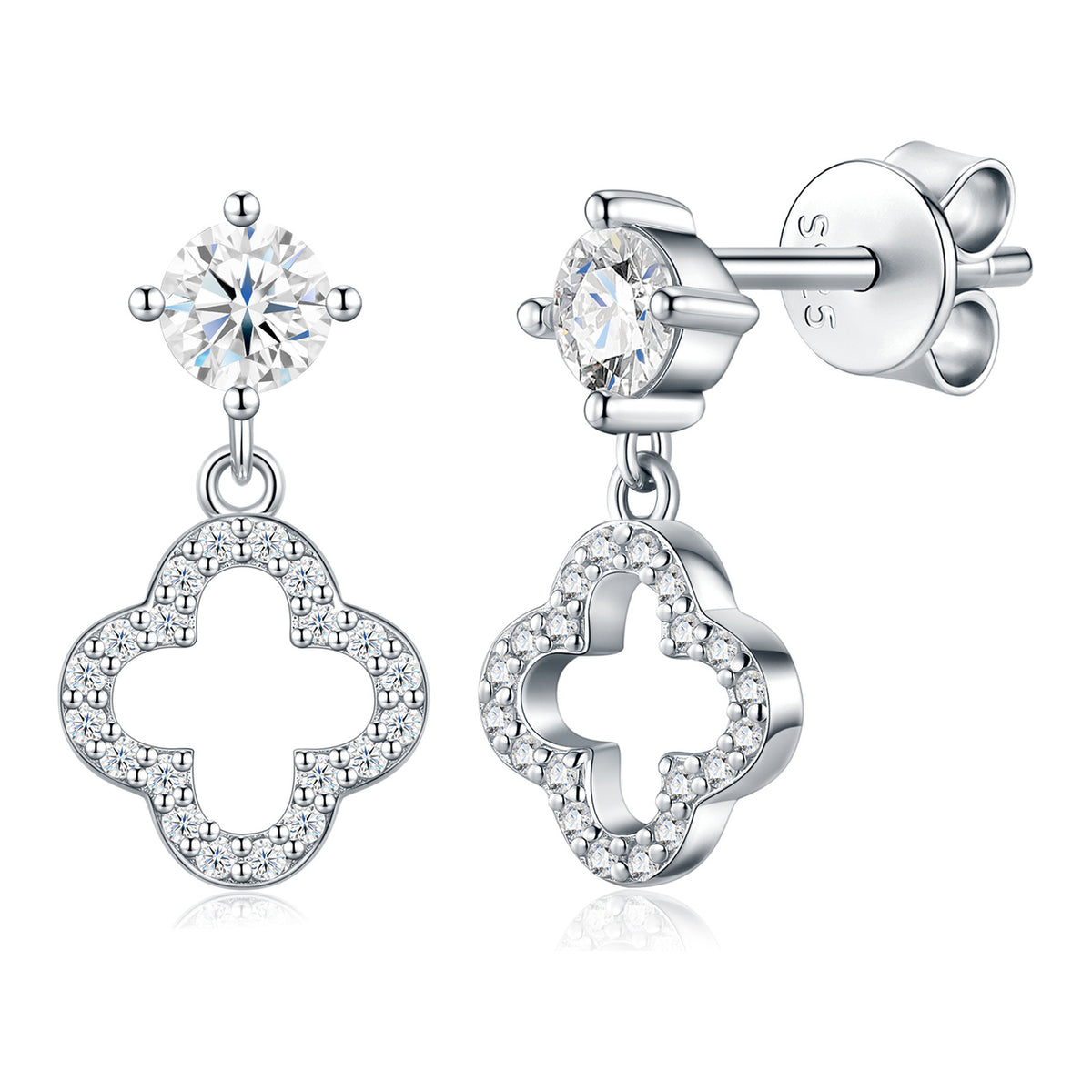 Desio 0.3 Carat Moissanite Clover Drop Earrings in Sterling Silver
