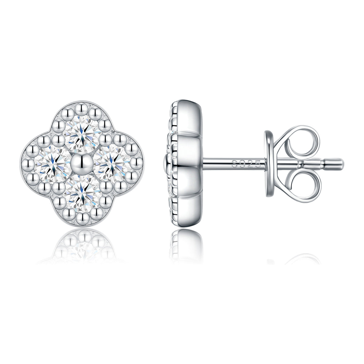Dolcetto Moissanite Clover Stud Earrings in Sterling Silver