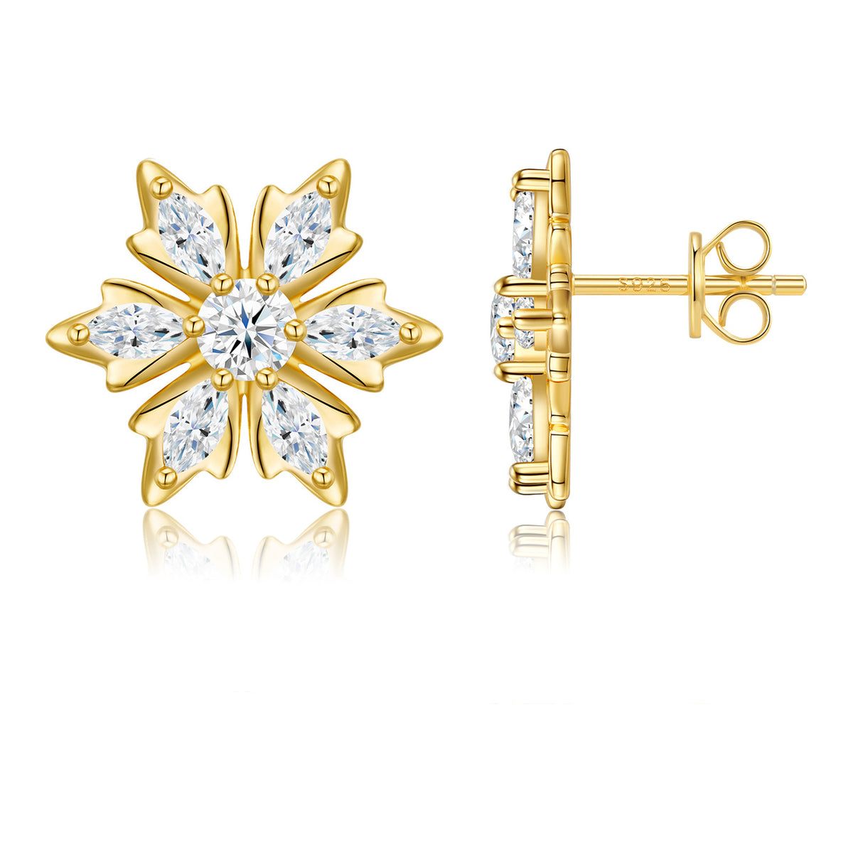 Flocon Moissanite Snowflake Stud Earrings in Gold-Tone Sterling Silver