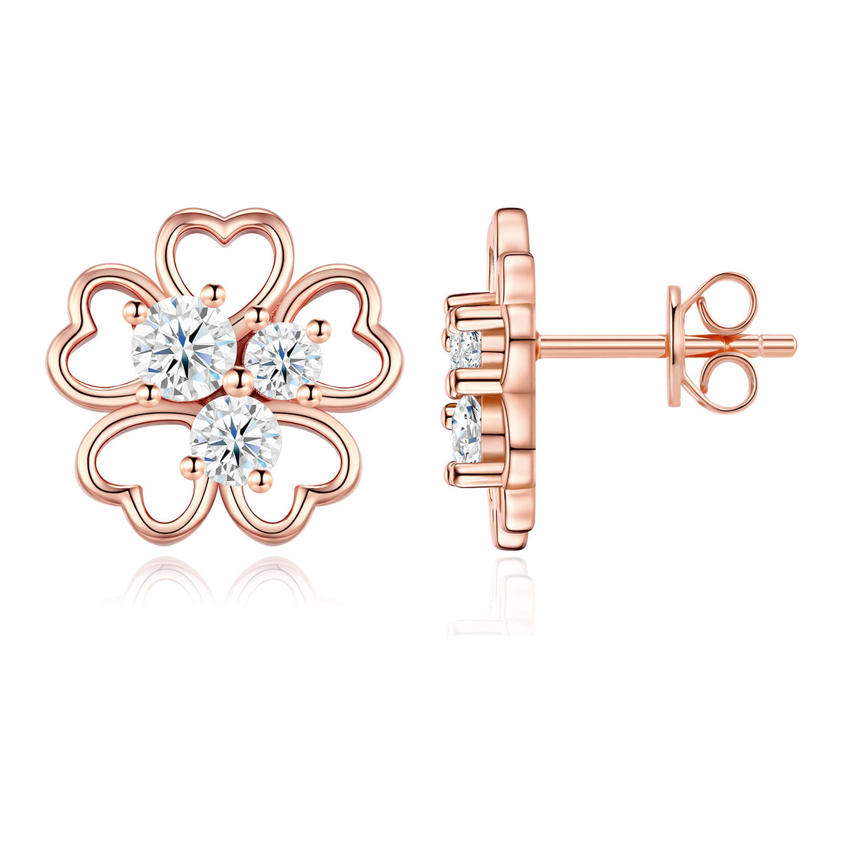Dama Moissanite Flower Stud Earrings in Rose Gold-Tone Sterling Silver