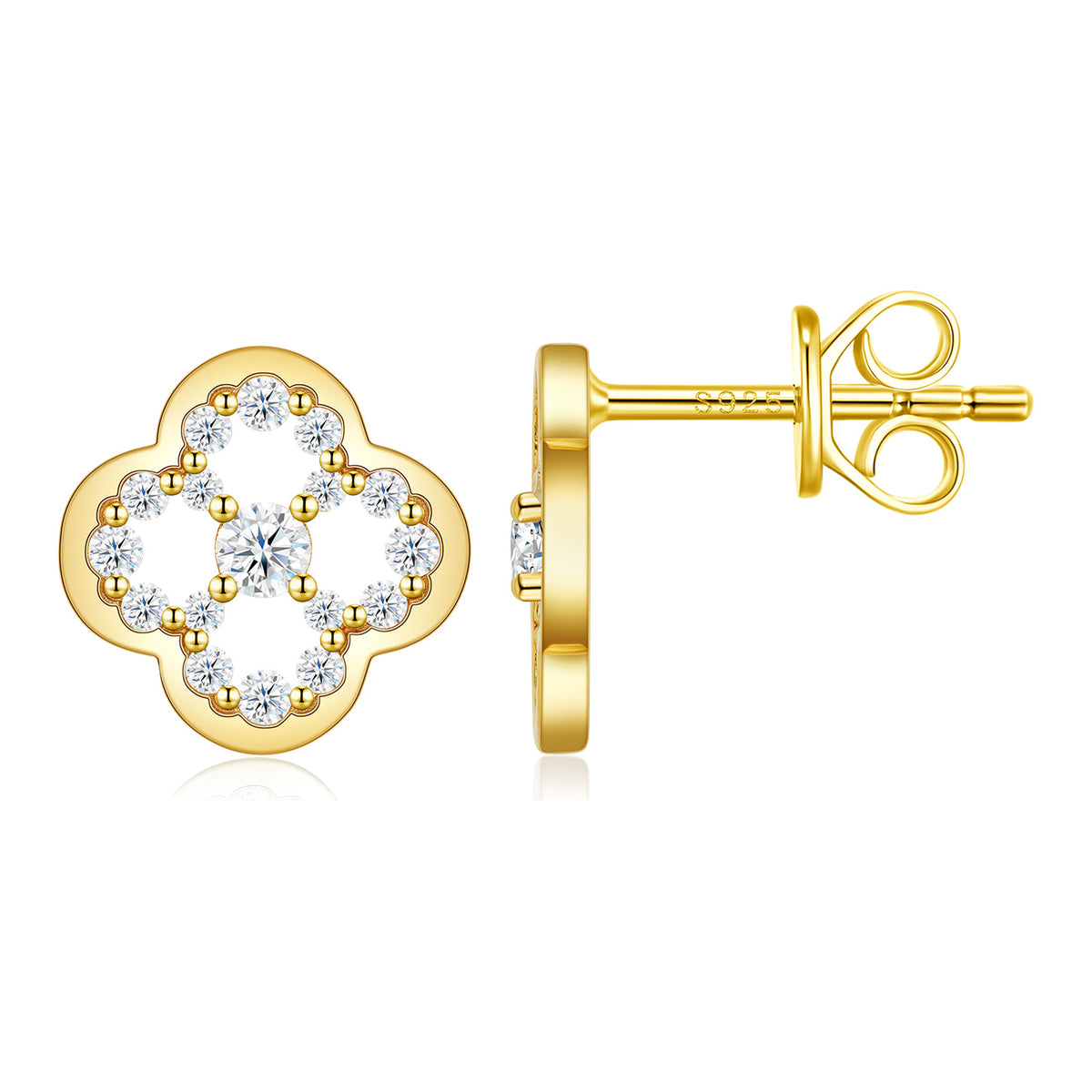 Finezza Moissanite Clover Stud Earrings in Gold-Tone Sterling Silver