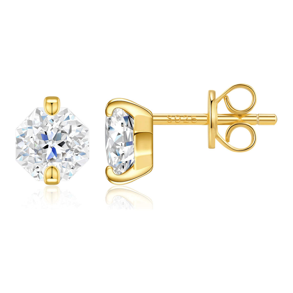Faretto Moissanite Octagon Stud Earrings in Gold-Tone Sterling Silver