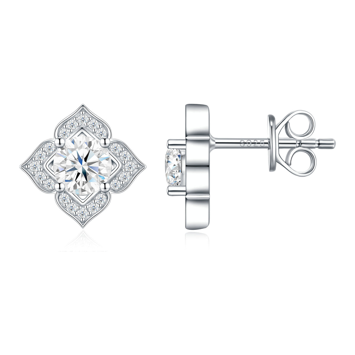 Fiordiloto 0.5 Carat Moissanite Halo Stud Earrings in Sterling Silver