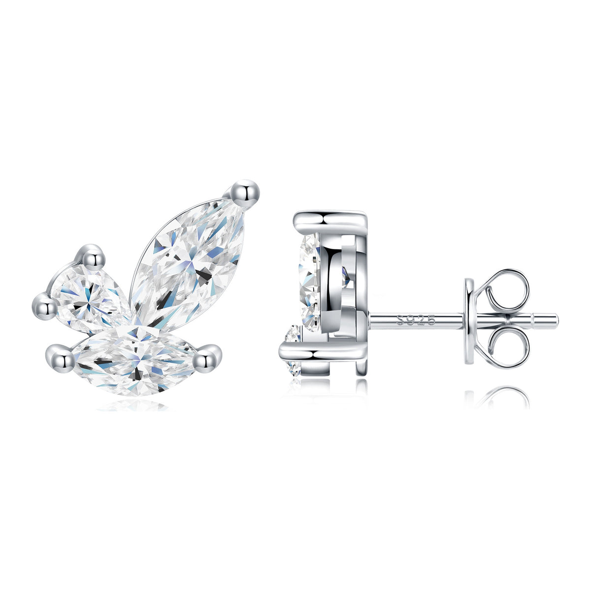 Fronda Marquise-Cut Moissanite Stud Earrings in Sterling Silver