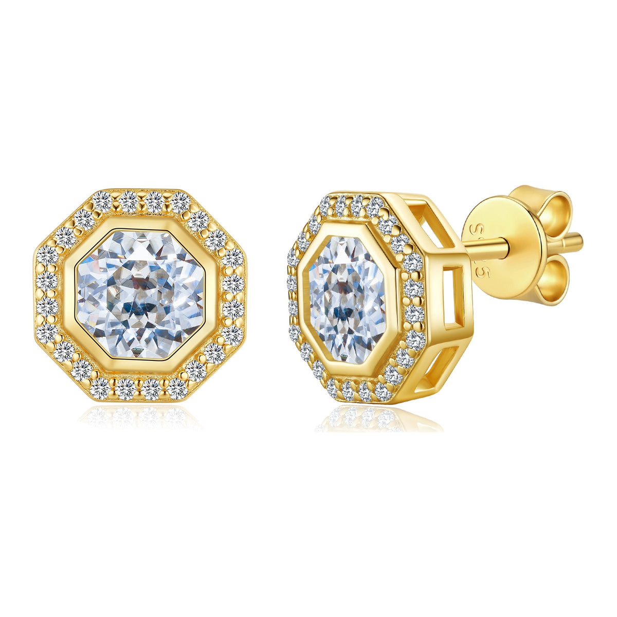 Ducale Moissanite Halo Stud Earrings in Gold-Tone Sterling Silver