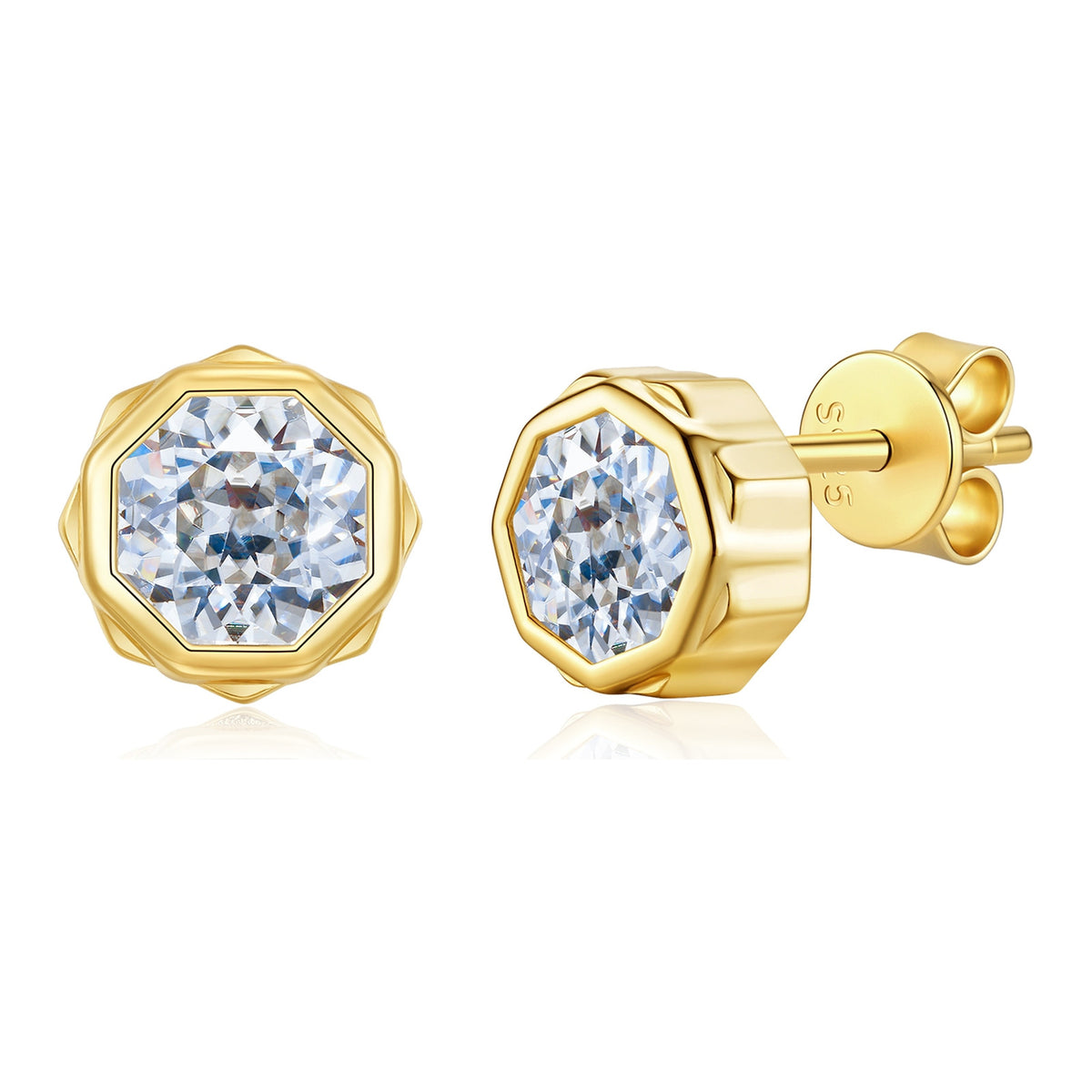 Fortezza Moissanite Bezel Stud Earrings in Gold-Tone Sterling Silver