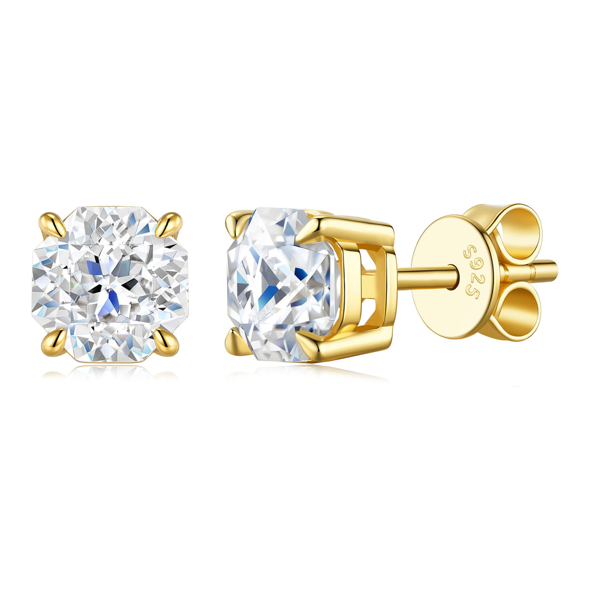 Decoro Moissanite Solitaire Stud Earrings in Gold-Tone Sterling Silver
