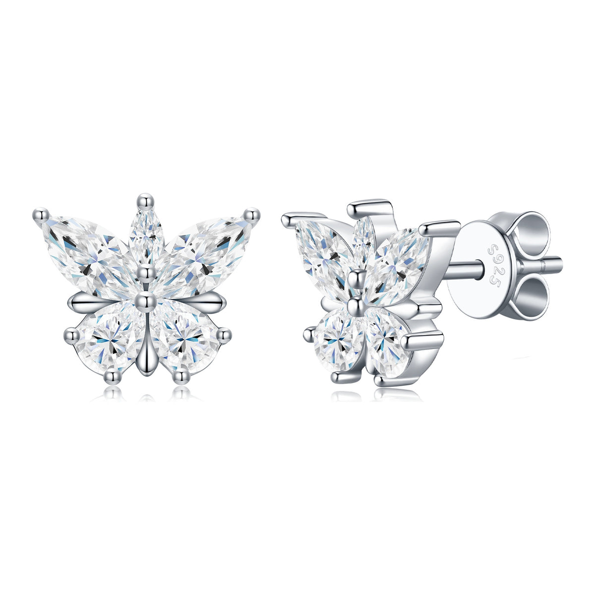 Flitter Moissanite Butterfly Stud Earrings in Sterling Silver