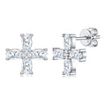Fedelta Oval-Cut Moissanite Cross Stud Earrings in Sterling Silver