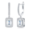 Dinastia Emerald-Cut Moissanite Halo Drop Earrings in Sterling Silver