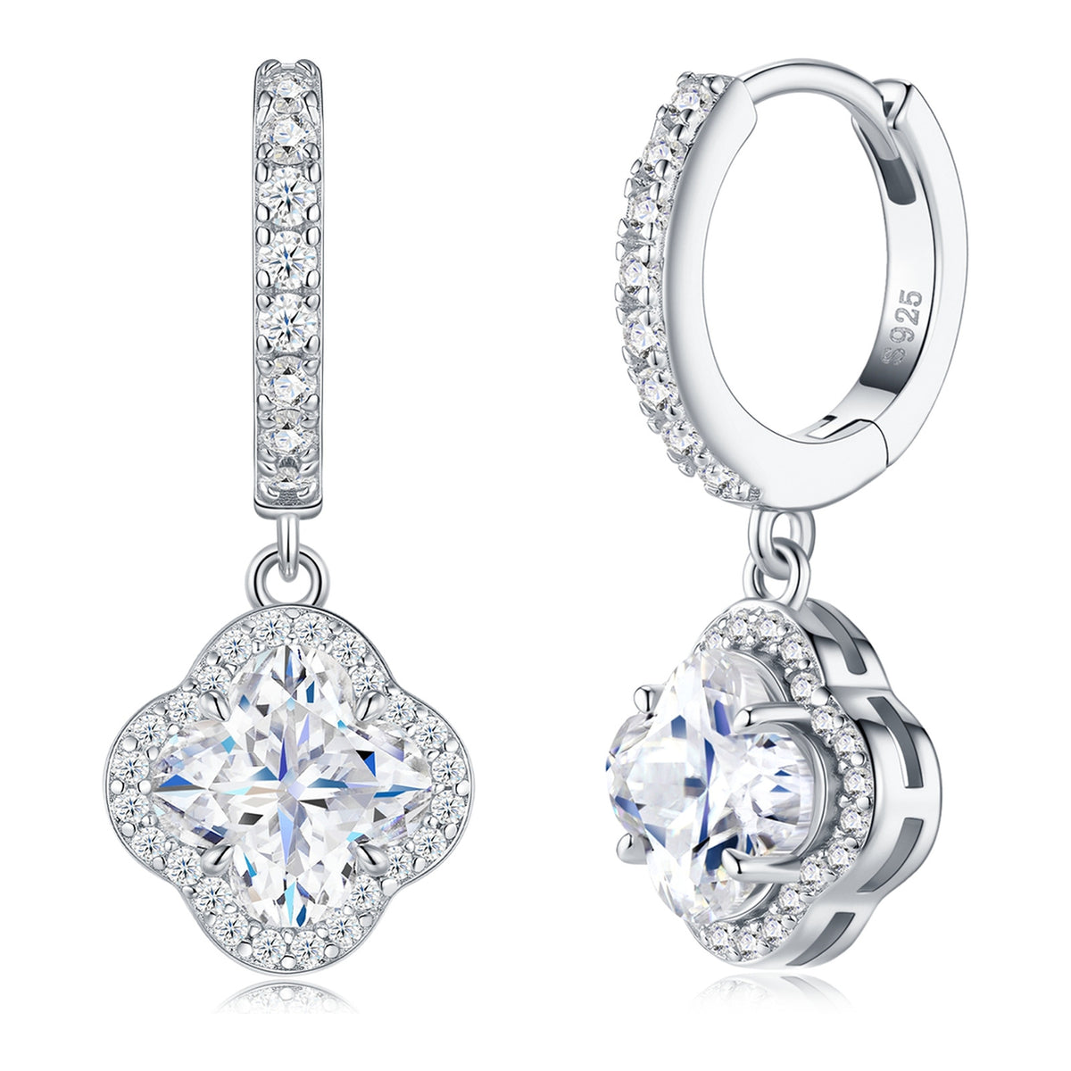 Fiordalba Moissanite Clover Drop Huggie Earrings in Sterling Silver